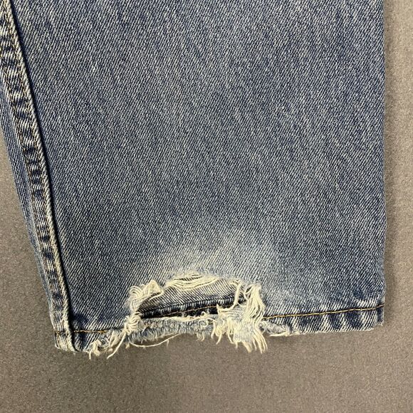 Levis 505 Jeans Men's 34x30 Blue Denim Medium Wash Distressed Straight Leg Retro - Picture 11 of 16